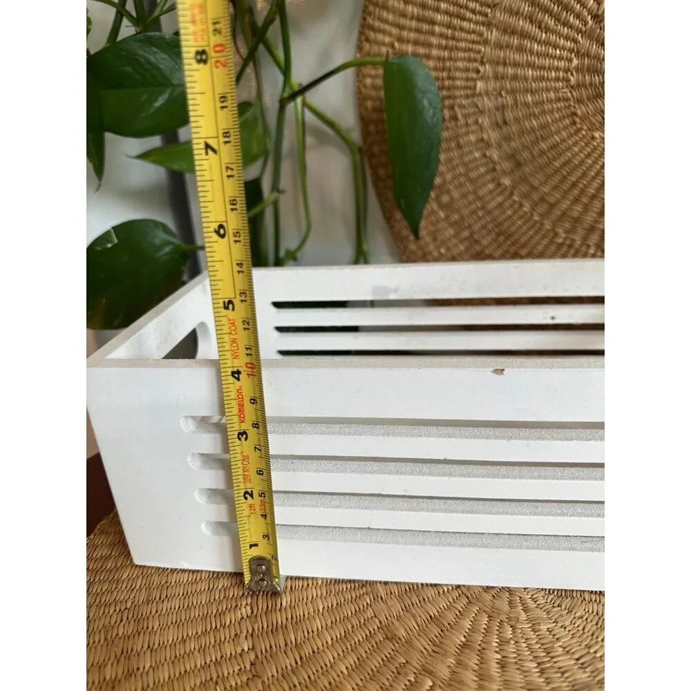 White Slatted Wood Storage Crate